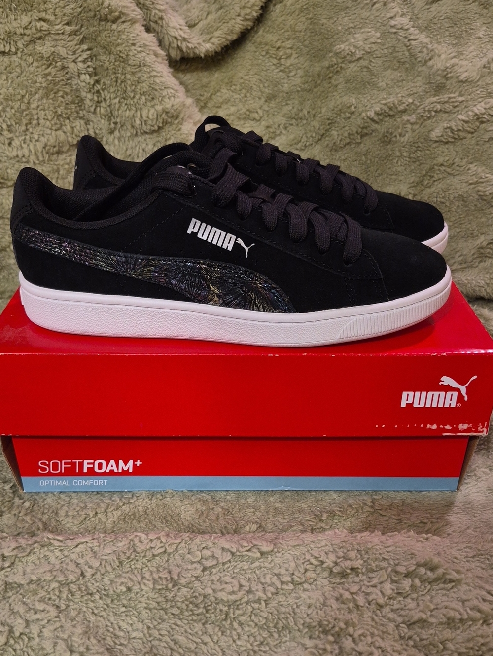 Puma Black Suede Sneakers with Iridescent Formstrip